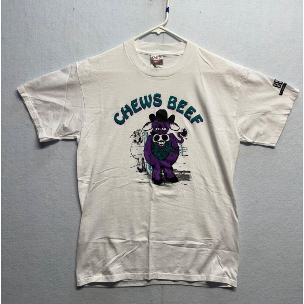 Vintage Oneita Power/50 Plus "Chews Beef" Graphic T-Shirt Large